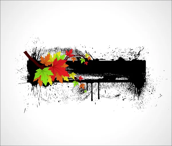 Grunge splash doku arka plan üzerinde renkli sonbahar yaprakları — Stok Vektör