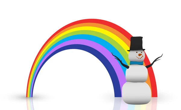 Boneco de neve na frente do arco-íris — Vetor de Stock