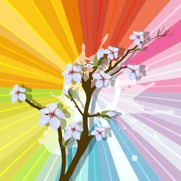 Planta de flores sobre fondo colorido salpicado — Vector de stock