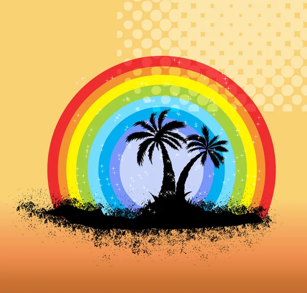 stock vector Rainbow Over a Palm Tree Shape