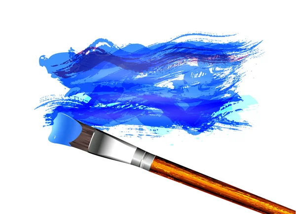 Pinceladas azules y pincel — Vector de stock
