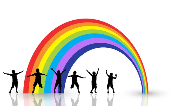 Crianças jogando formas com arco-íris — Fotografia de Stock
