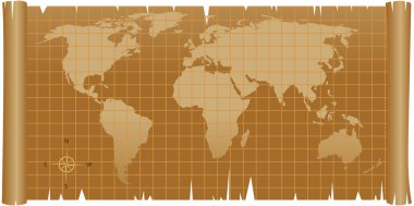kaba parşömen kağıt üzerine Dünya Haritası