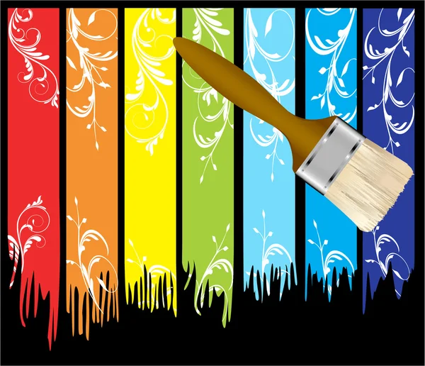 Побілка пензлик на розквітлому кольоровому фоні смугастої фарби — стоковий вектор