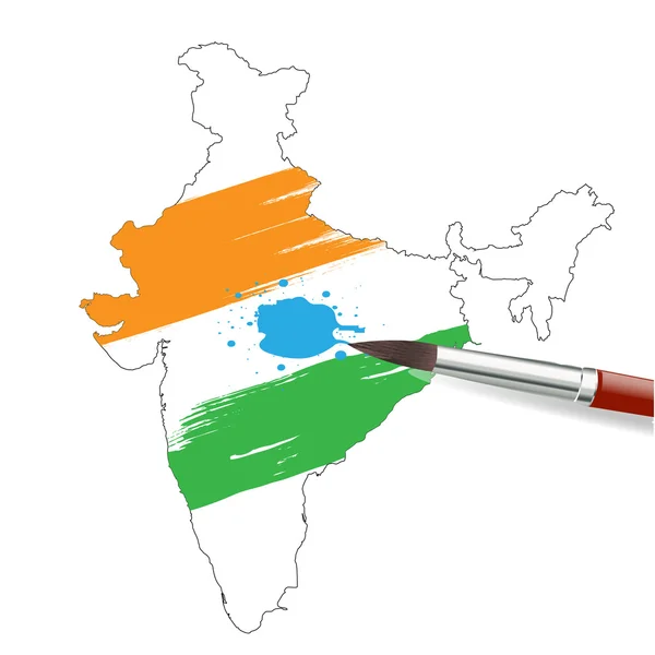 Hindistan haritası üzerindeki boya fırçası — Stok Vektör