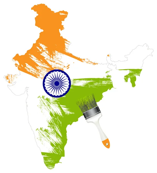 Hindistan Haritası boya fırçası ile boyalı — Stok Vektör