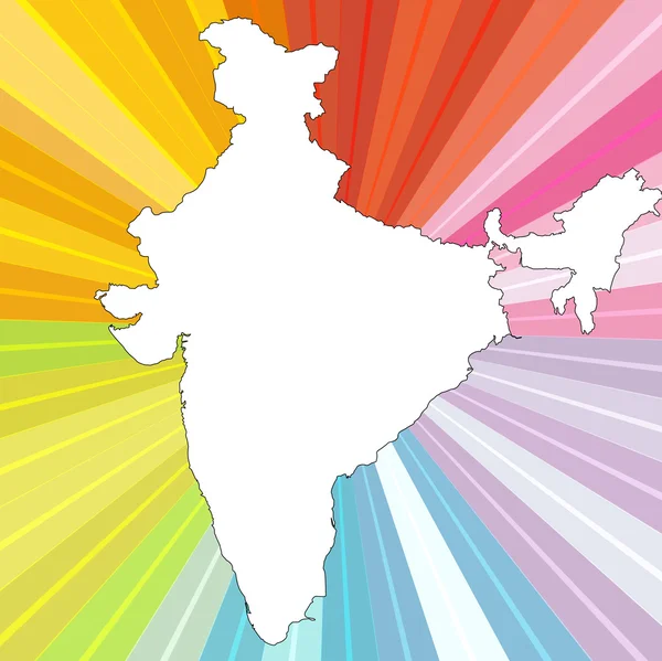 Weiße indische Landkarte auf sunburst-Hintergrund — Stockvektor