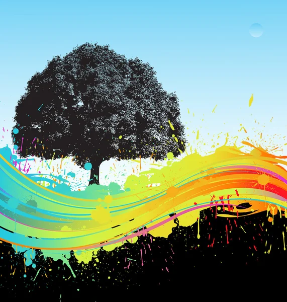 Κύμα βουτιά του χρώμα σε τροπικό δέντρο φόντο — Διανυσματικό Αρχείο