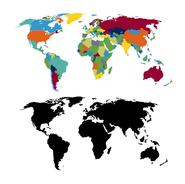 Mapa do mundo colorido e preto — Vetor de Stock
