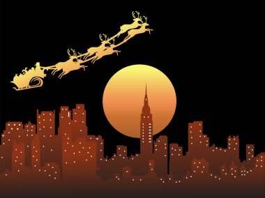 Flying Santa and Reindeer Chariot In Moonlight clipart