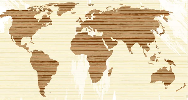 Weltkarte auf Grunge-Holzplanke gedruckt — Stockvektor