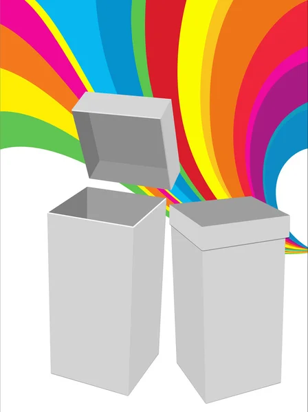 虹の背景に分離された紙箱 — ストックベクタ