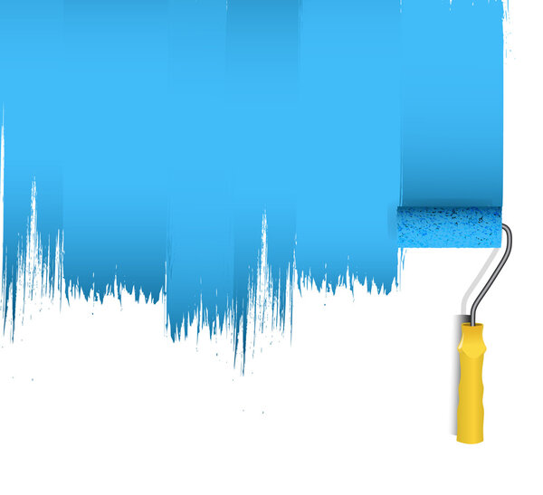 Blue Painted Wall Isolated with Paint Roller