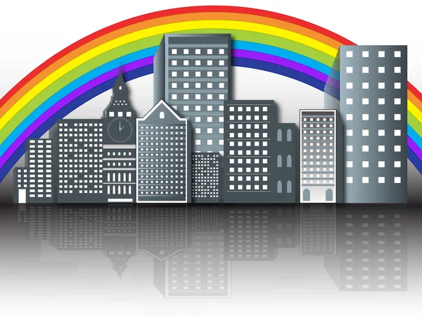 Arco-íris sobre a cidade moderna —  Vetores de Stock