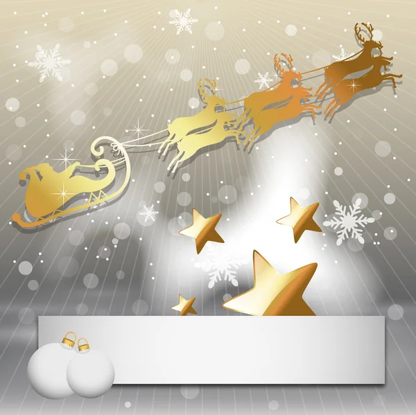 Voando Santa dourada com renas — Vetor de Stock