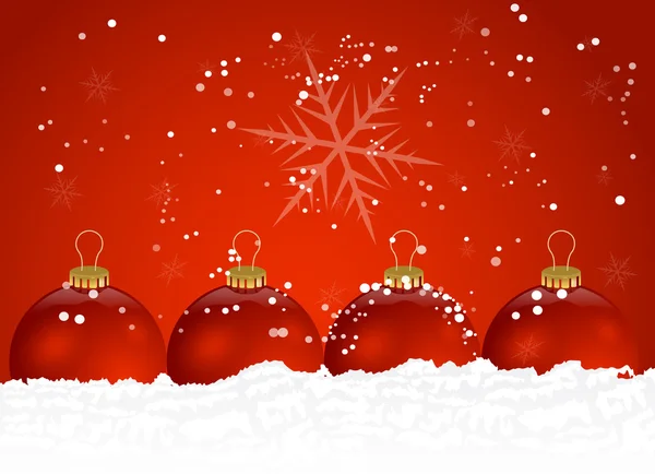 Palle rosse di Natale con neve — Vettoriale Stock
