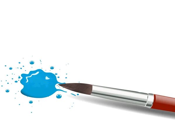 抽象的な絵筆と青色の塗料のドロップ — ストックベクタ