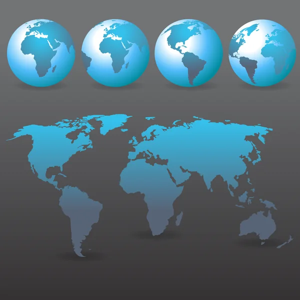 Världskarta med globe ikoner — Stock vektor