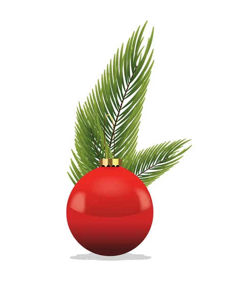 Kırmızı parlak Noel top çam ağacı yaprağı — Stok Vektör