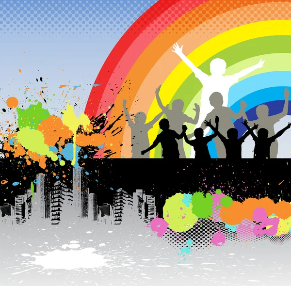 Urban Kids Rainbow Background — Stock Vector