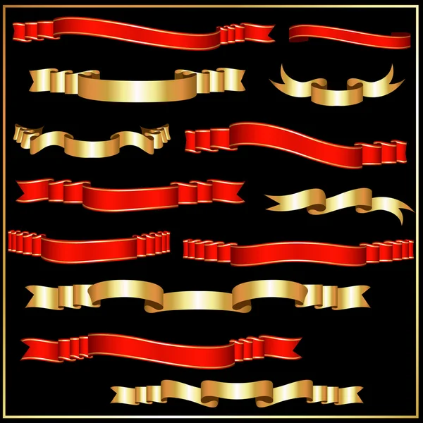 Guld och röda band banners samling — Stock vektor
