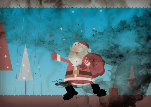 Santa lopen openlucht is met gift bag — Stockfoto