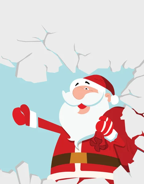 Santa Claus Breaking a Wall — Stock Vector