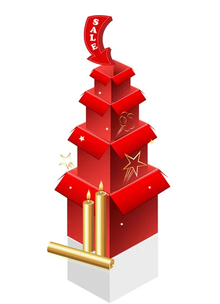 Piros doboz karácsonyfa — Stock Vector