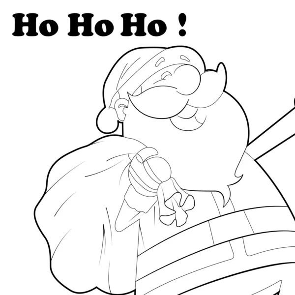 Dessin de Père Noël heureux avec sac cadeau — Image vectorielle