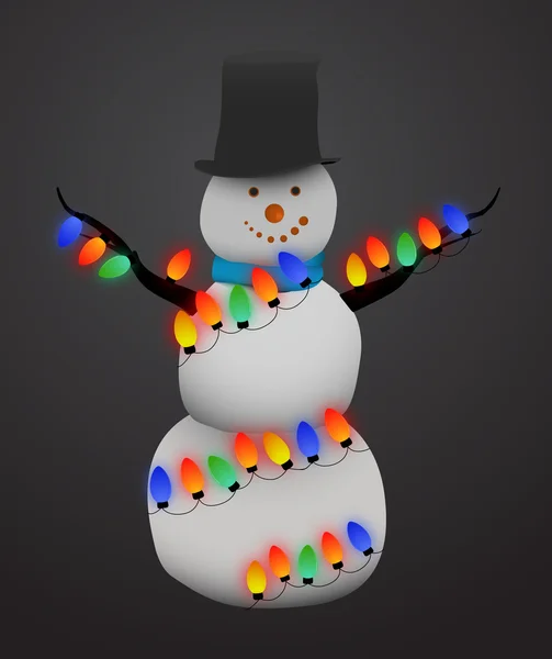 Dekoratif ışıklar ile kardan adam — Stok Vektör