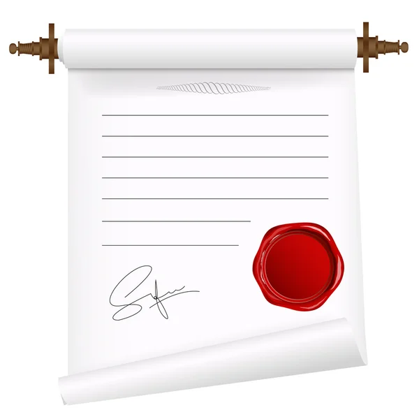 Manuscript Scroll Paper with Wax Seal — Stock Vector