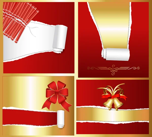 Zlatý roztrhaný papír s vánoční prvky — Stockový vektor