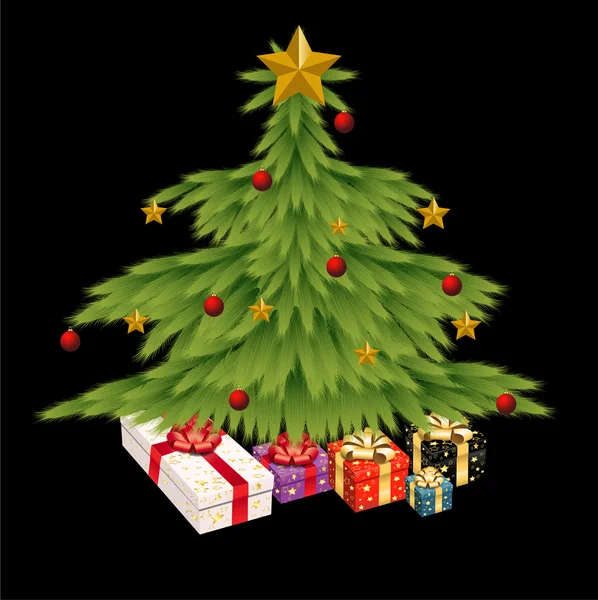Χριστουγεννιάτικο δέντρο με κουτιά δώρων — Διανυσματικό Αρχείο