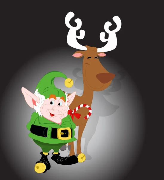 Elfe mignon avec Rudolf Reindeer — Image vectorielle