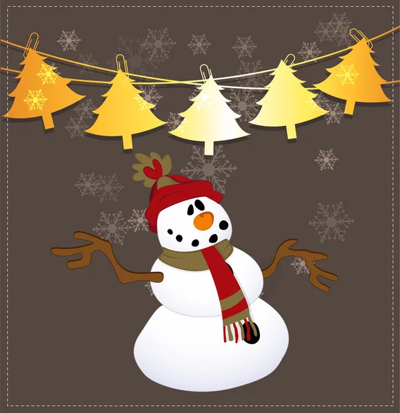 Sneeuwpop op Kerstmis achtergrond — Stockvector