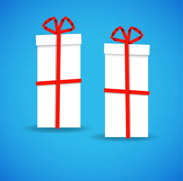 Boîtes cadeaux blanches attachées avec ruban rouge — Image vectorielle