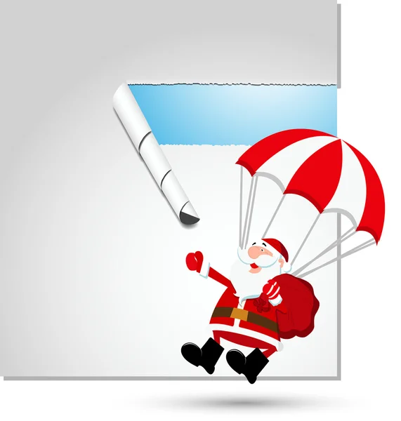Weihnachtsmann mit Fallschirm fliegen — Stockvektor