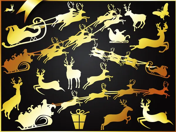 Golden Christmas Reindeers with Santa — Stock Vector