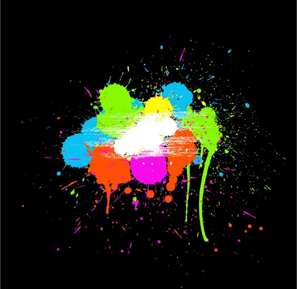 Colorido Paint Drops em fundo preto — Vetor de Stock