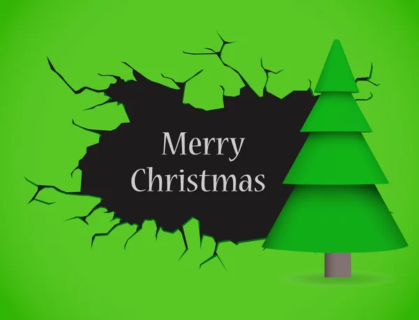 Zelený vánoční strom na zelené škody zdi — Stockový vektor