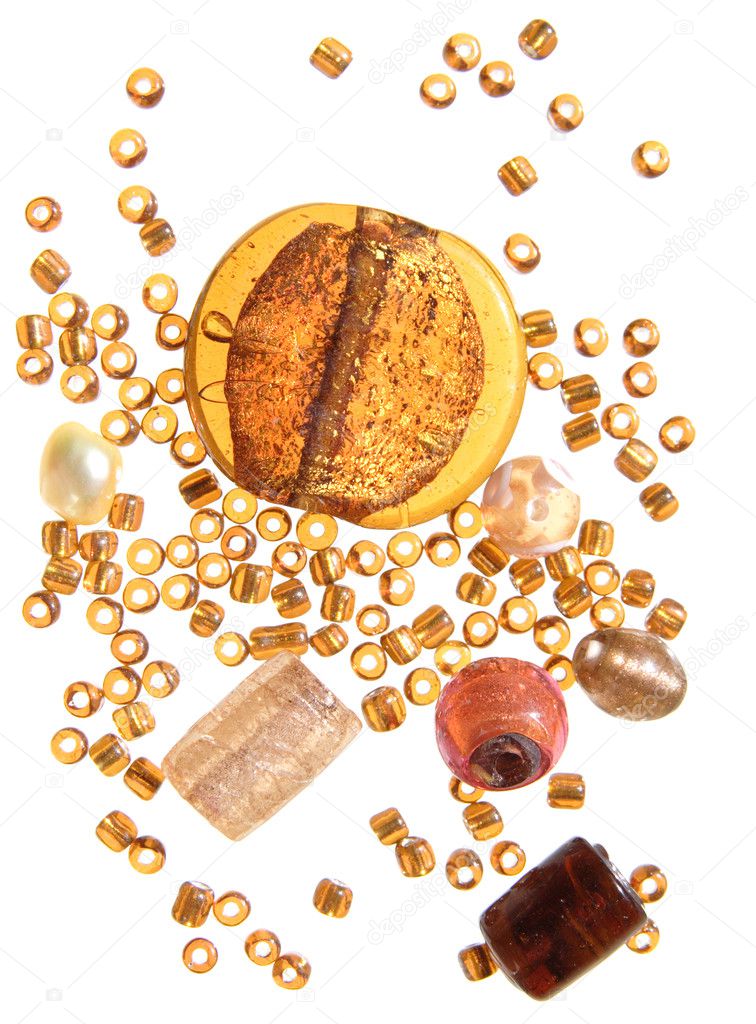 Selection of beads in amber color scheme, isolated