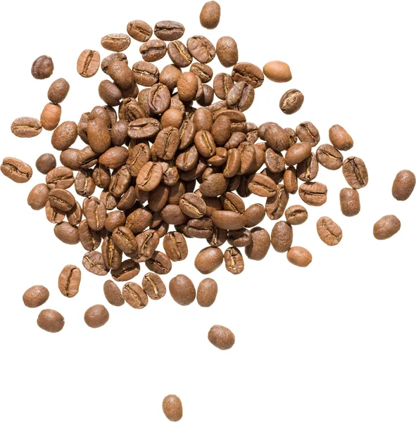 Hrst kávová zrna, lehké až střední pečeně, izolované — Stock fotografie