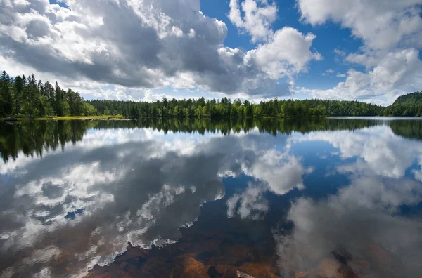 Lago norueguês, pedras douradas, composição horizontal — Fotografia de Stock
