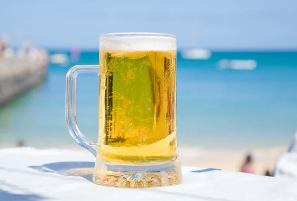 stock image Beer in seaside cafe