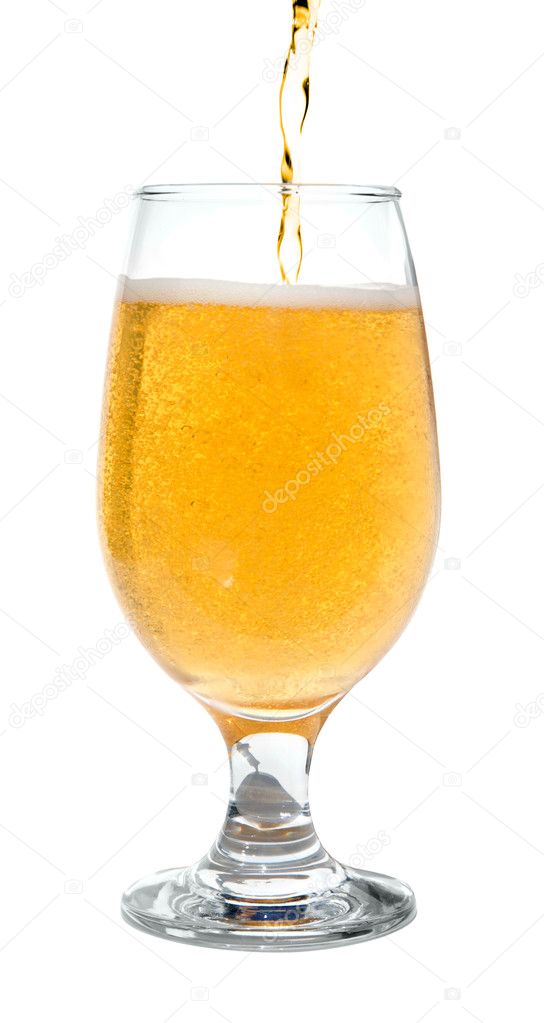 Pouring beer in a glass, isolated on white