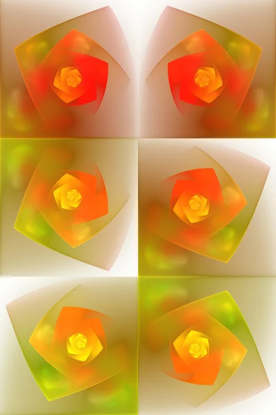 Fraktální dlaždice v červené, oranžové, vápno a žluté přes bílý — Stock fotografie