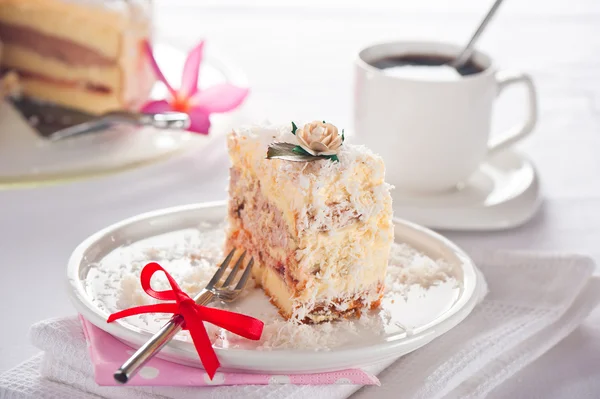 stock image Coconut cake with vanilla and chocolate cream