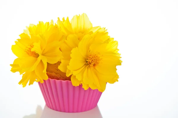 Small bouquet of flowers on an edible content — Stock Photo, Image