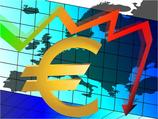Euro crash, αφηρημένη απεικόνιση με το σύμβολο του ευρώ — Διανυσματικό Αρχείο