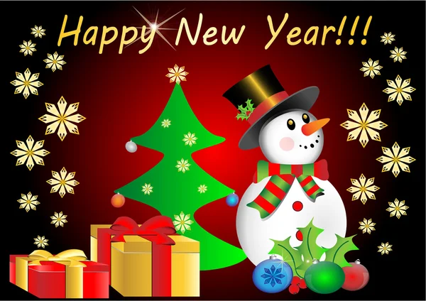 新的一年快乐雪人 — 图库矢量图片